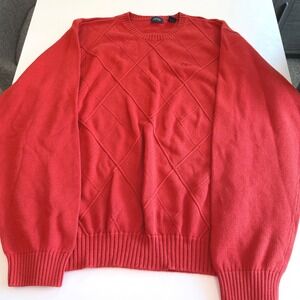 IZOD Mens XXL Orange Diamond Textured Knit 100% Cotton Crewneck Pullover Sweater